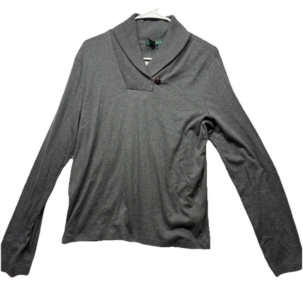 Lauren Ralph Lauren Gray Cotton Shawl Collar Toggle Button Sweater Womens Large